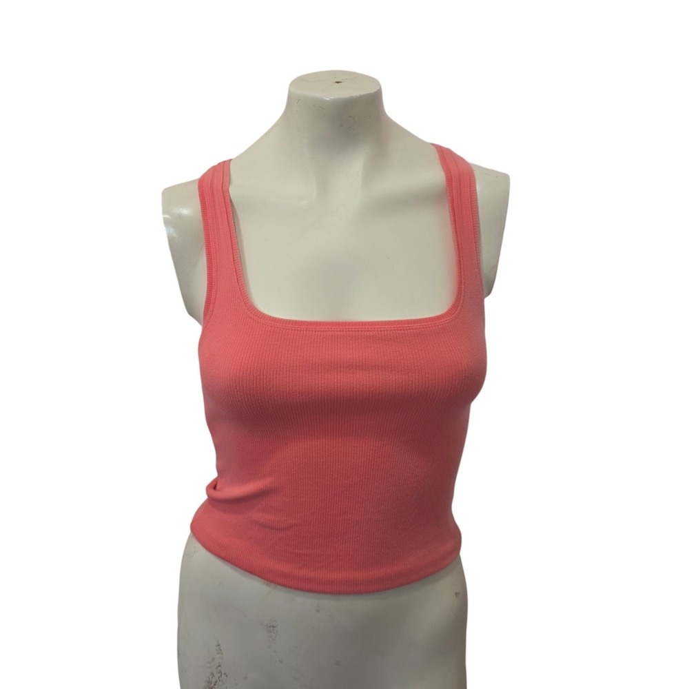 American Eagle Ribbed Crop Tank Top Pink Sleeveless Square Neck Women's S